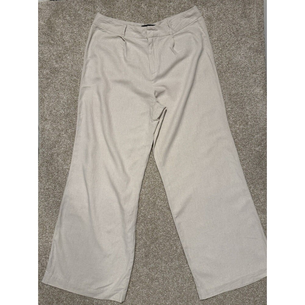 Soundstyle Womens Size 12 Tan Linen Rayon Wide Leg Pants